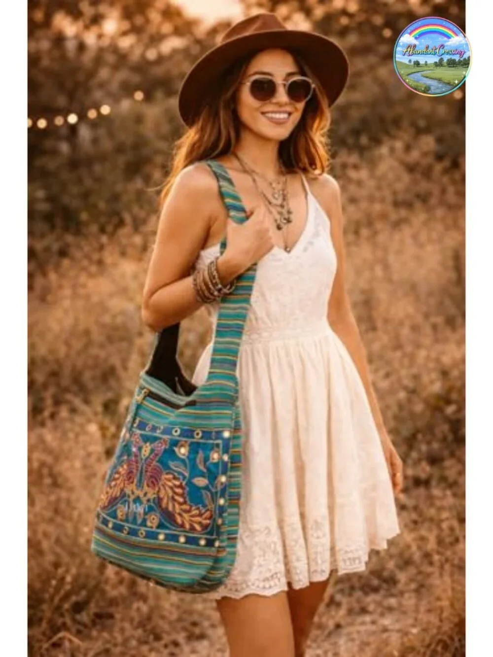 Handmade Cotton Jacquard Hobo Shoulder Bag Boho Floral Quilted Crossbody Tote